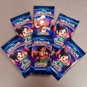 Disney Lorcana Shimmering Skies - 6 Sealed Booster Packs (1/4 Box) + Bonus Cards